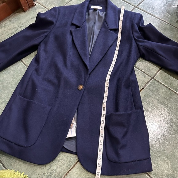 VTG 80s Lands End Wool & Cashmere Navy Blue Blazer - Picture 5 of 8